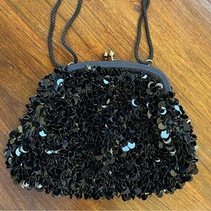 Carla Marchi Sequin and Beaded Hand Bag Black